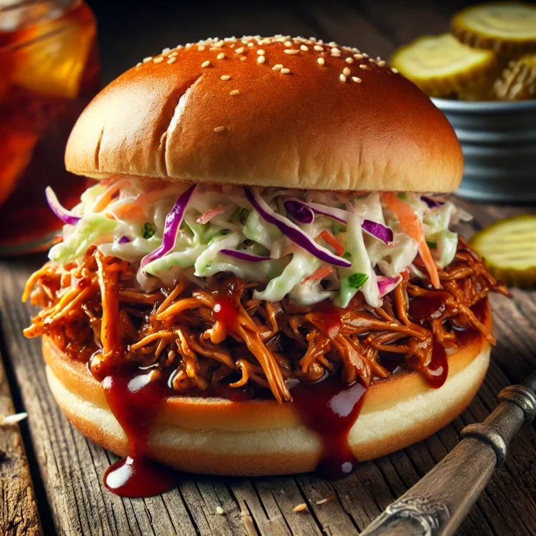 DALL·E 2025-03-20 21.39.58 - A mouthwatering barbecue jackfruit sandwich served in a soft bun. The sandwich features tender and juicy shredded jackfruit coated in a tangy barbecue
